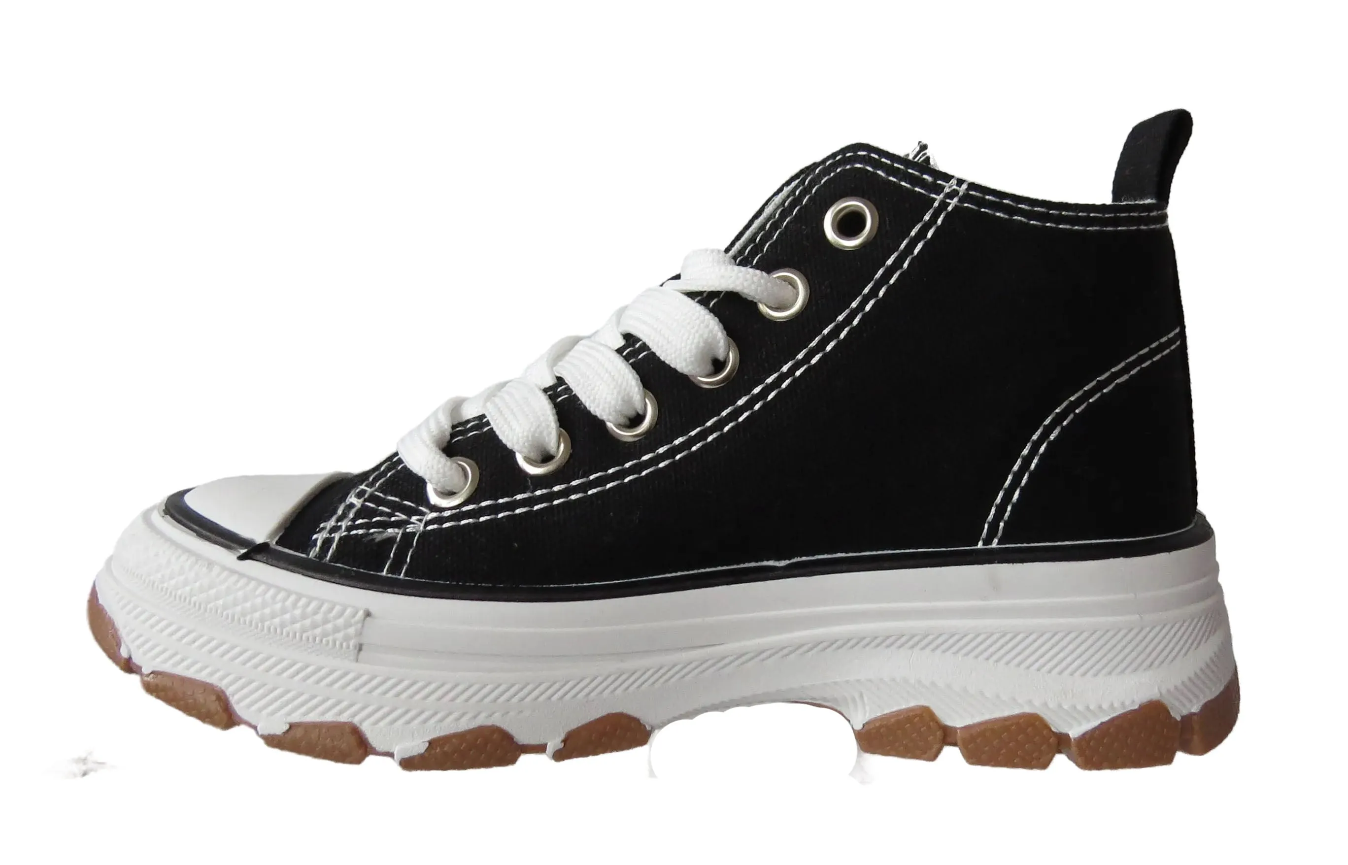 Alexis Girls High Top Canvas Chunky Platform Heel Girls Trainers Sneakers Shoes
