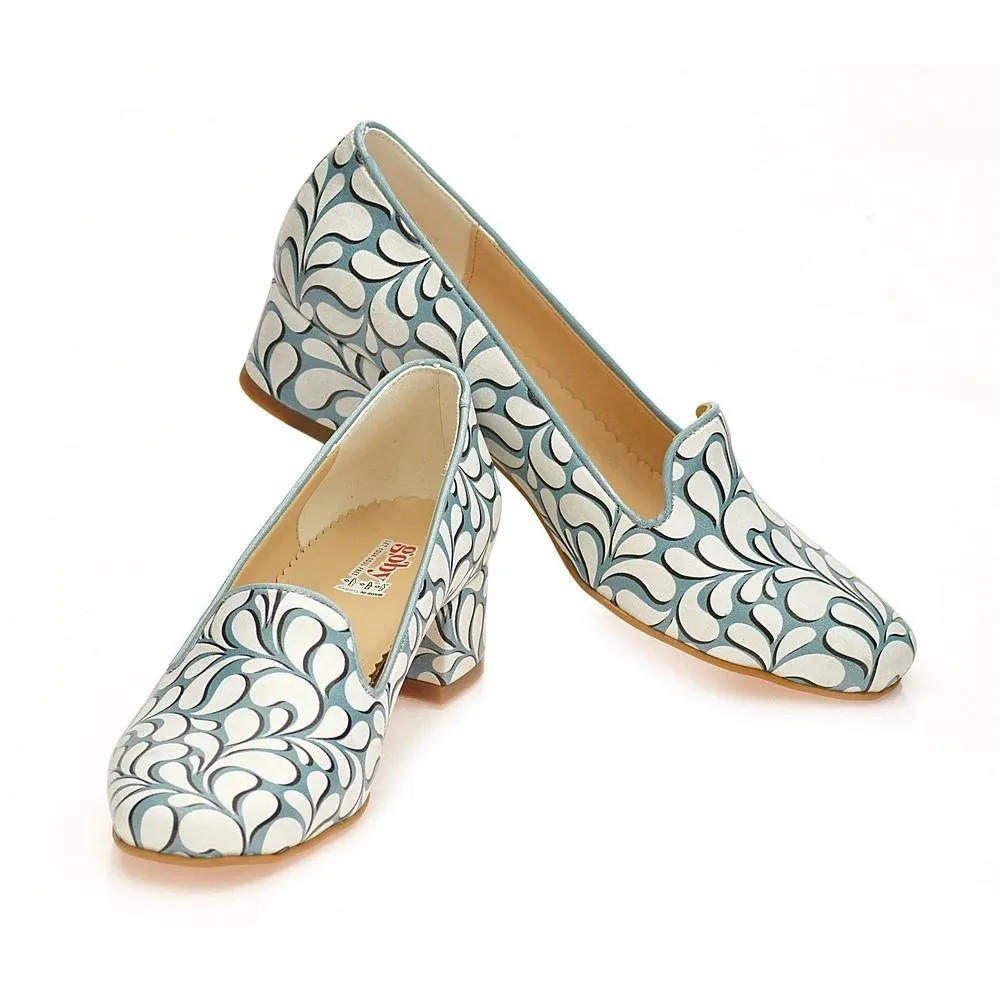 Blue and White Pattern Career Heel Shoes WDB108