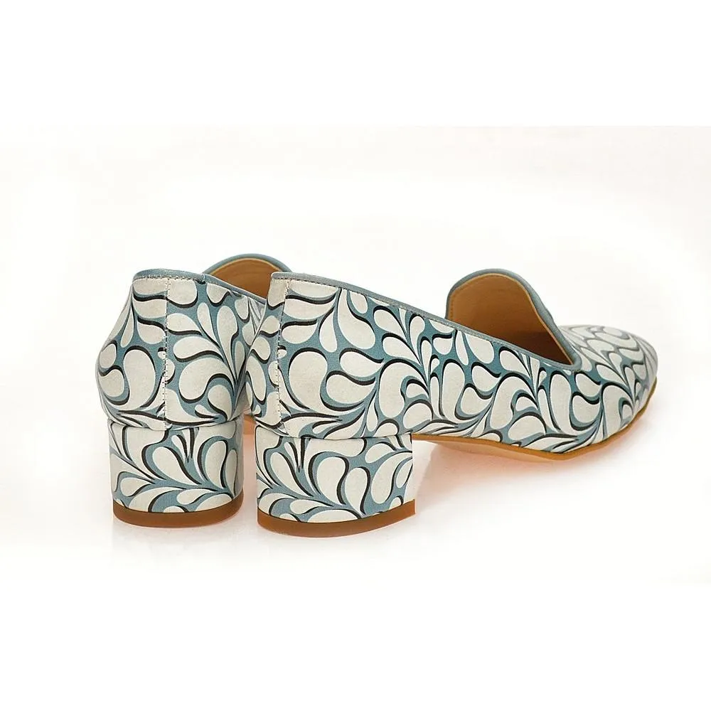 Blue and White Pattern Career Heel Shoes WDB108