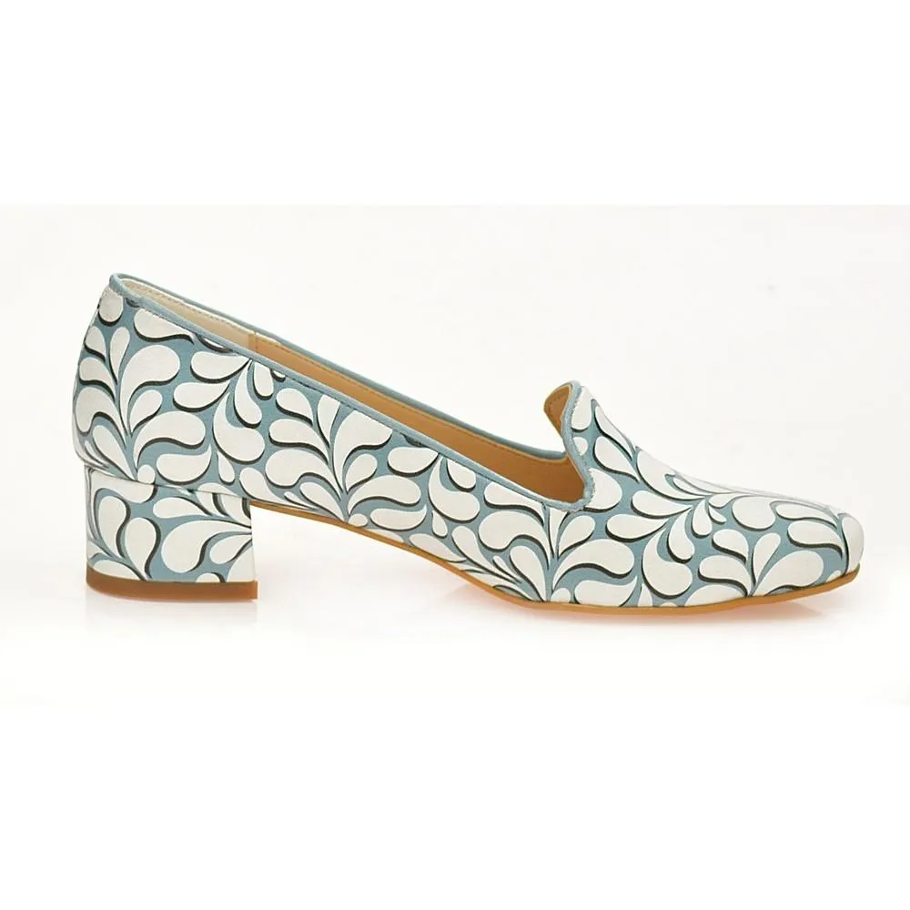 Blue and White Pattern Career Heel Shoes WDB108