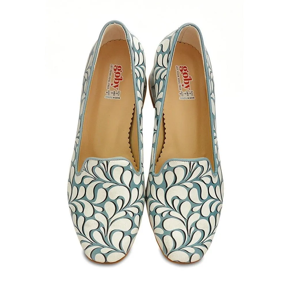 Blue and White Pattern Career Heel Shoes WDB108
