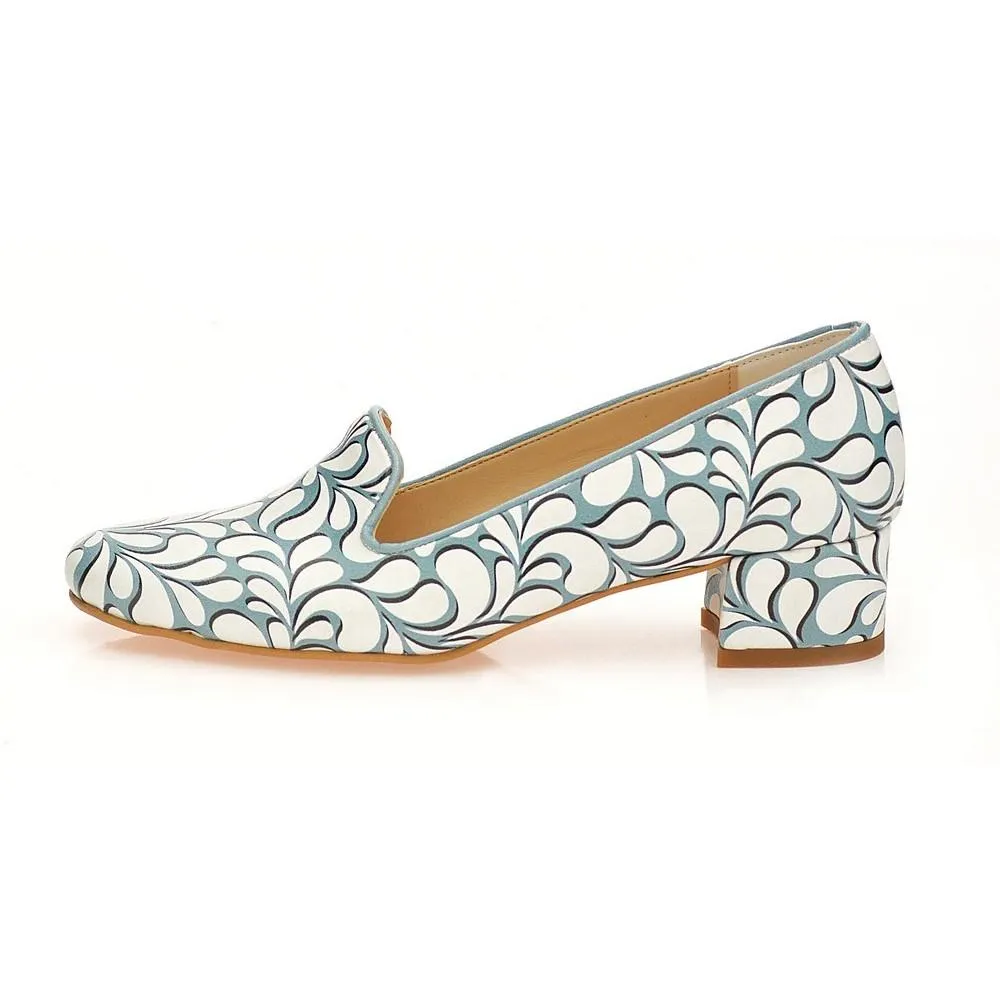 Blue and White Pattern Career Heel Shoes WDB108