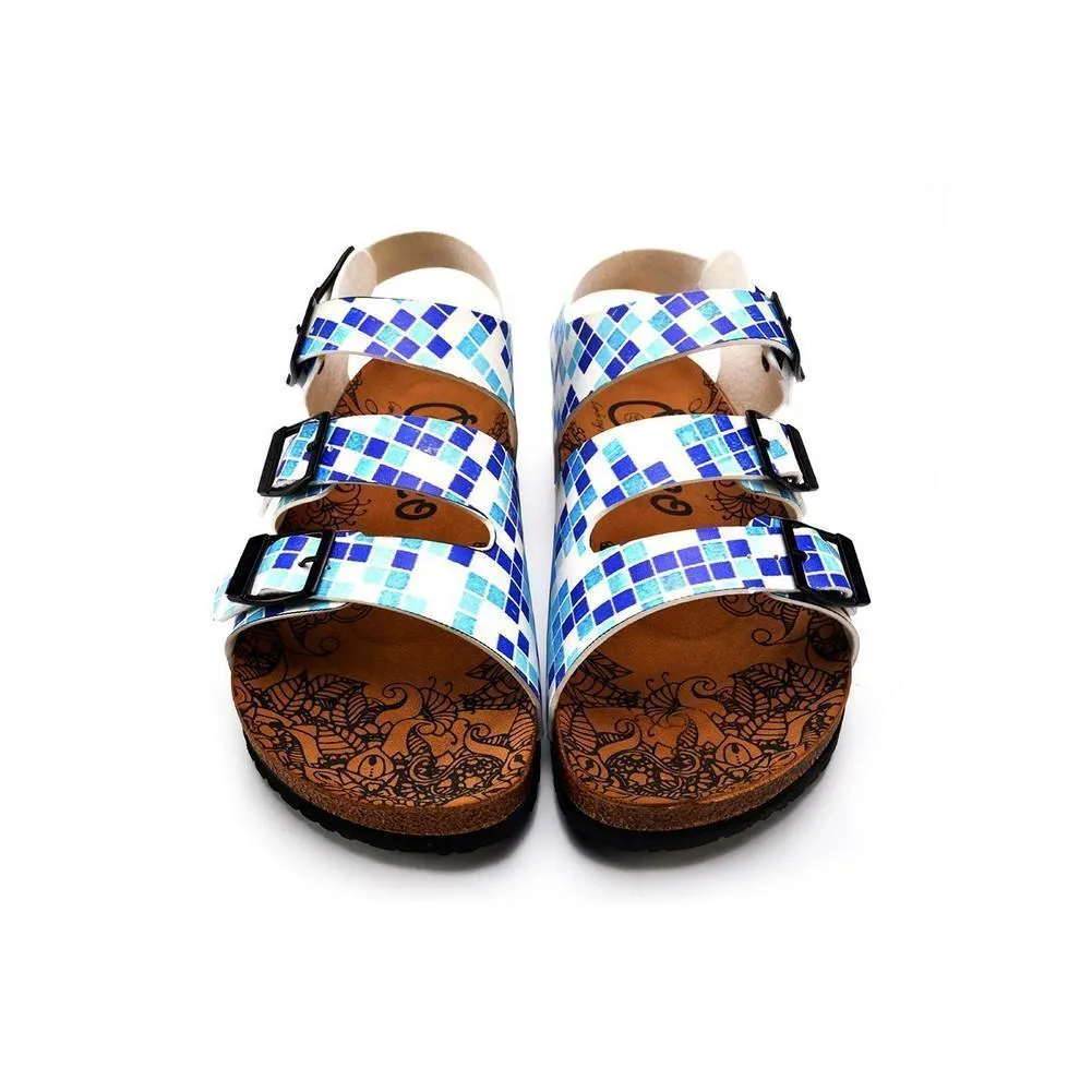 Blue, Dark Blue and Light Blue Color Square Patterned Clogs - CAL1903