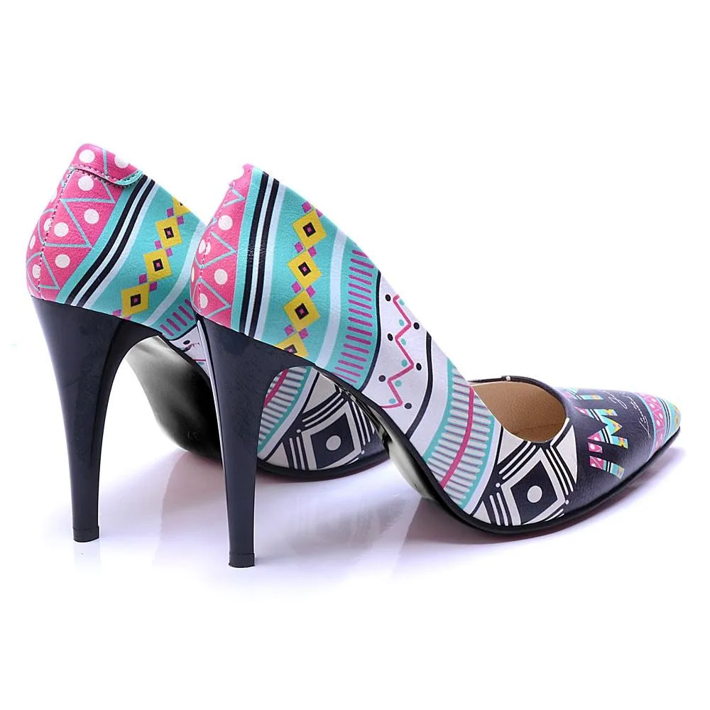 Blue Pattern Heel Shoes STL4407