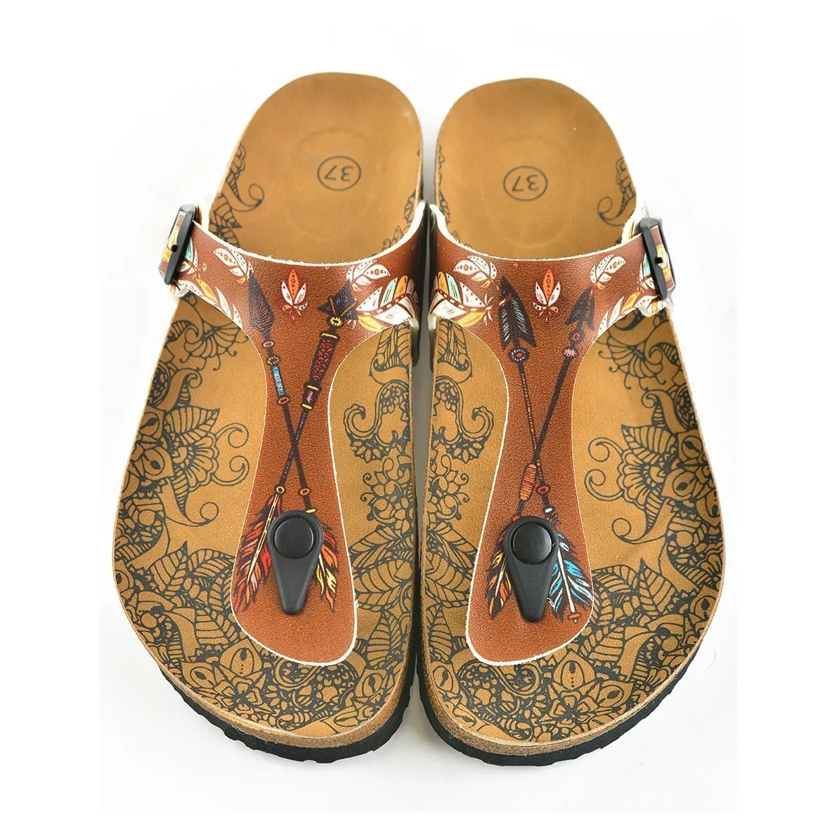Brown Arrow T-Strap Sandal CAL510