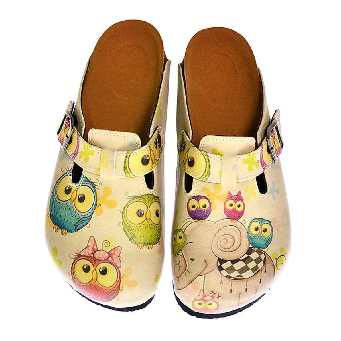 Cream Owl & Elephant Clogs CAL315