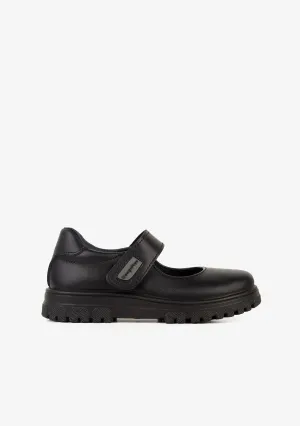 Girl's Navy Lug Sole Washable Leather School Shoes