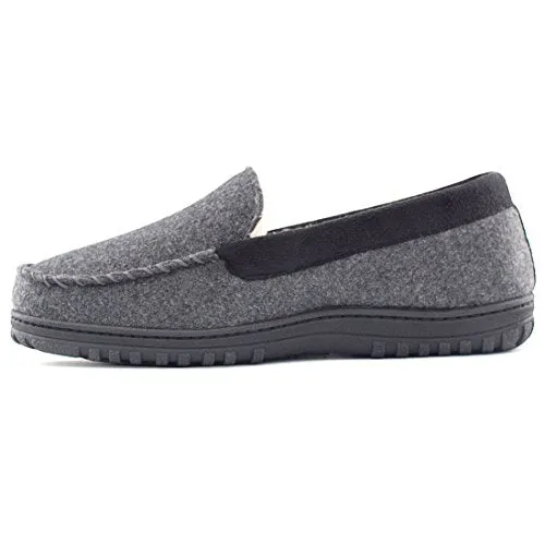 HomeTop Men’s Indoor Outdoor Wool Micro Suede Faux Fur Lining Moccasin Slippers Flats (US Men’s 11-12, Dark Gray)