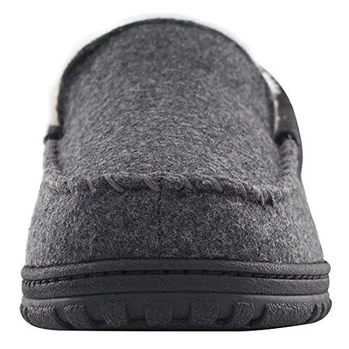 HomeTop Men’s Indoor Outdoor Wool Micro Suede Faux Fur Lining Moccasin Slippers Flats (US Men’s 11-12, Dark Gray)