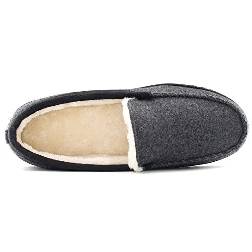 HomeTop Men’s Indoor Outdoor Wool Micro Suede Faux Fur Lining Moccasin Slippers Flats (US Men’s 11-12, Dark Gray)