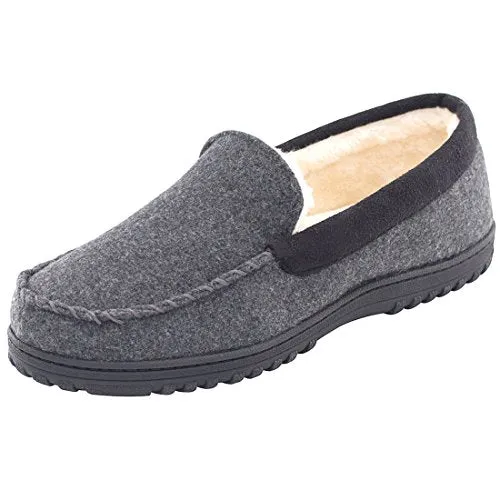 HomeTop Men’s Indoor Outdoor Wool Micro Suede Faux Fur Lining Moccasin Slippers Flats (US Men’s 11-12, Dark Gray)