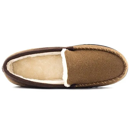 HomeTop Men’s Indoor Outdoor Wool Micro Suede Faux Fur Lining Moccasin Slippers Flats (US Men’s 13-14, Brown)