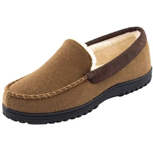 HomeTop Men’s Indoor Outdoor Wool Micro Suede Faux Fur Lining Moccasin Slippers Flats (US Men’s 13-14, Brown)