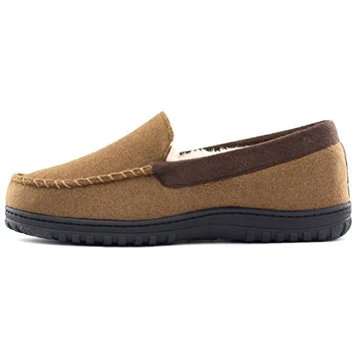 HomeTop Men’s Indoor Outdoor Wool Micro Suede Faux Fur Lining Moccasin Slippers Flats (US Men’s 13-14, Brown)
