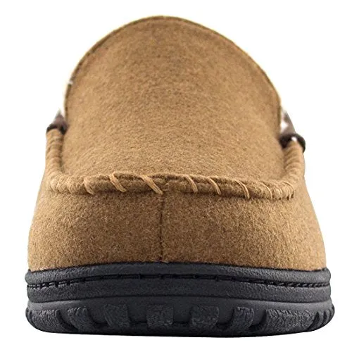 HomeTop Men’s Indoor Outdoor Wool Micro Suede Faux Fur Lining Moccasin Slippers Flats (US Men’s 13-14, Brown)