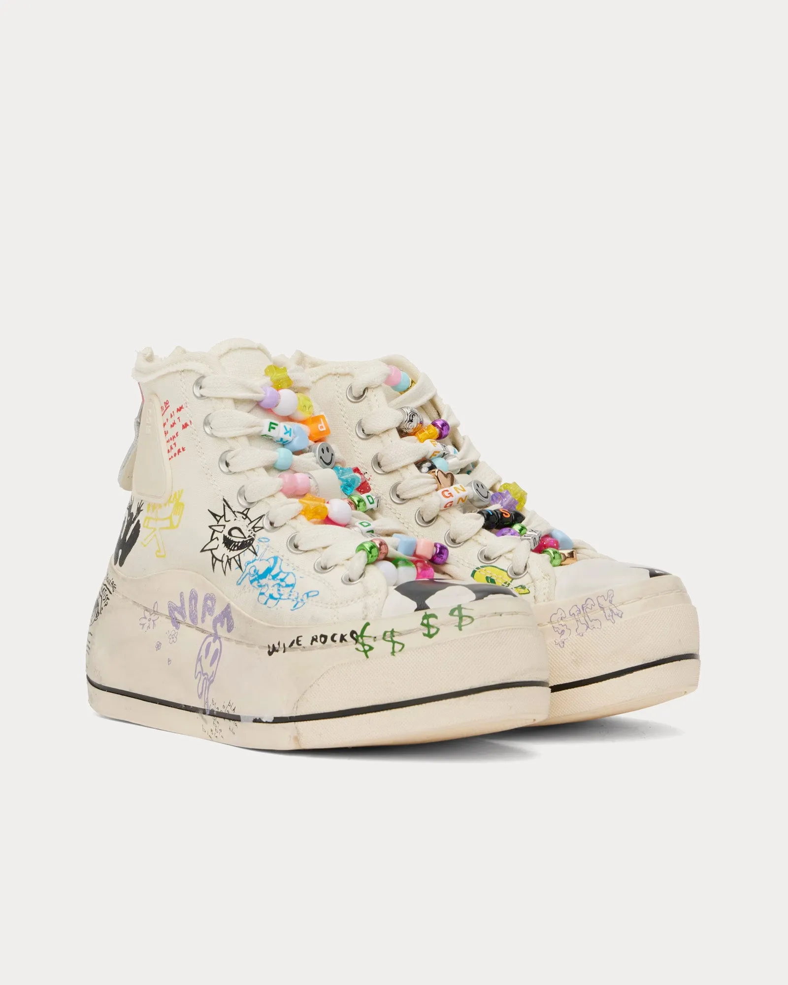 Kurt Scribbles Canvas Ecru High Top Sneakers