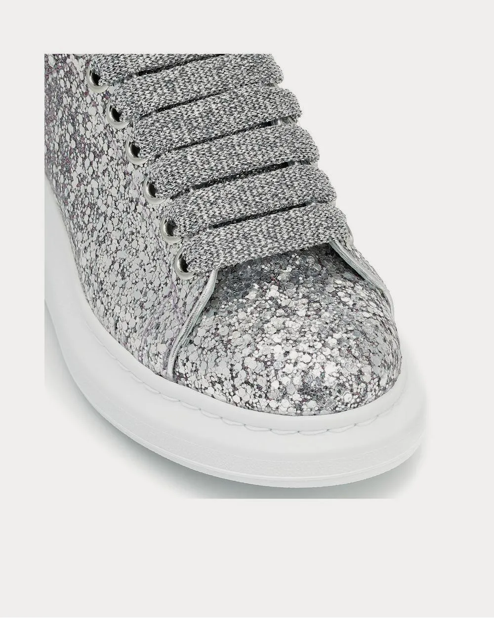 Leather-trimmed Silver Glitter Low Top Sneakers