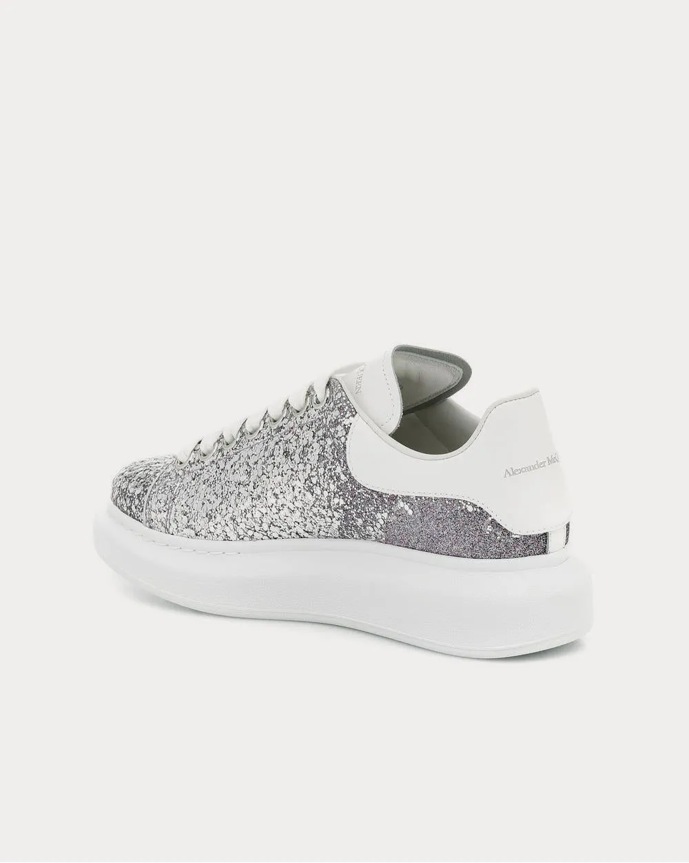 Leather-trimmed Silver Glitter Low Top Sneakers