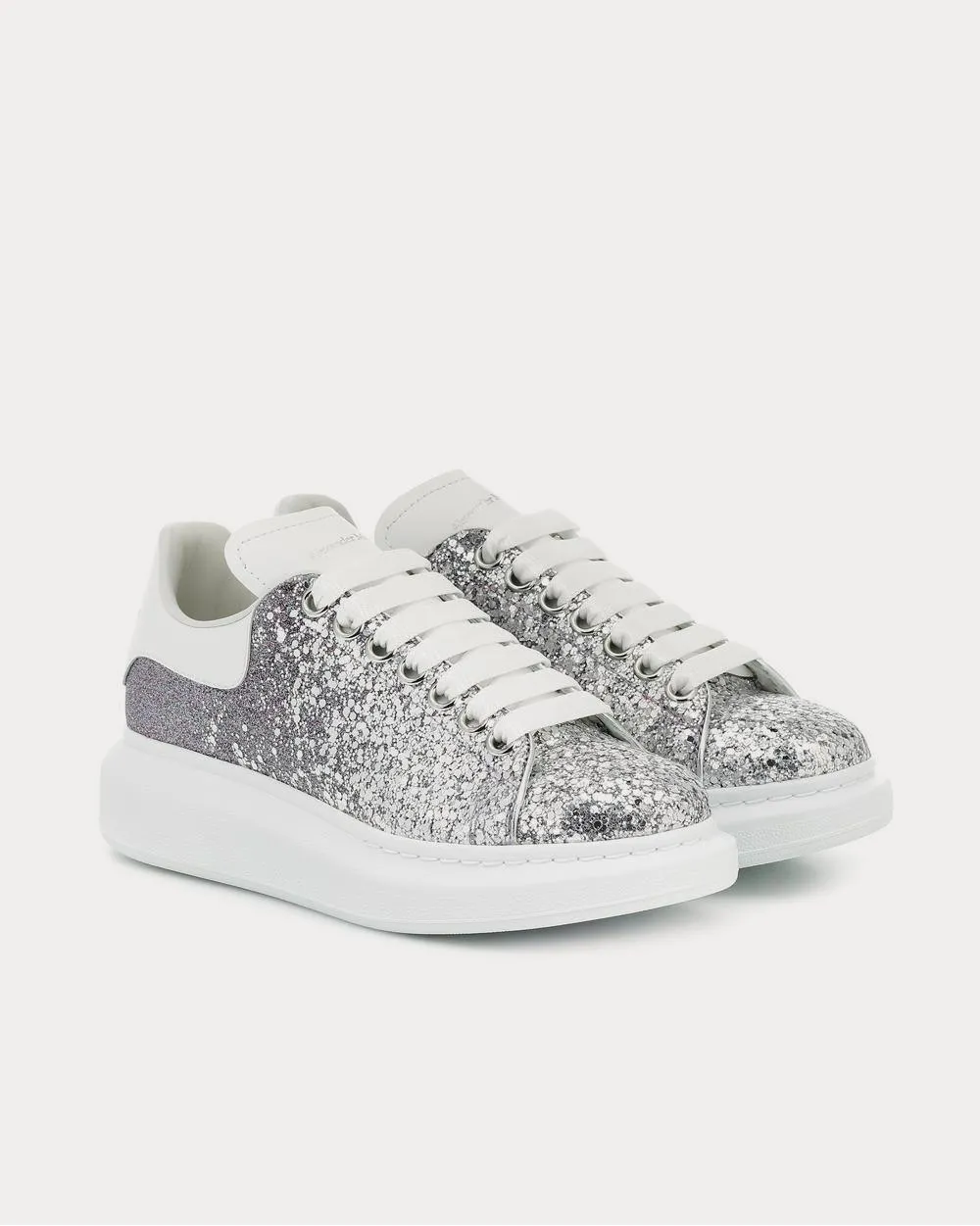 Leather-trimmed Silver Glitter Low Top Sneakers