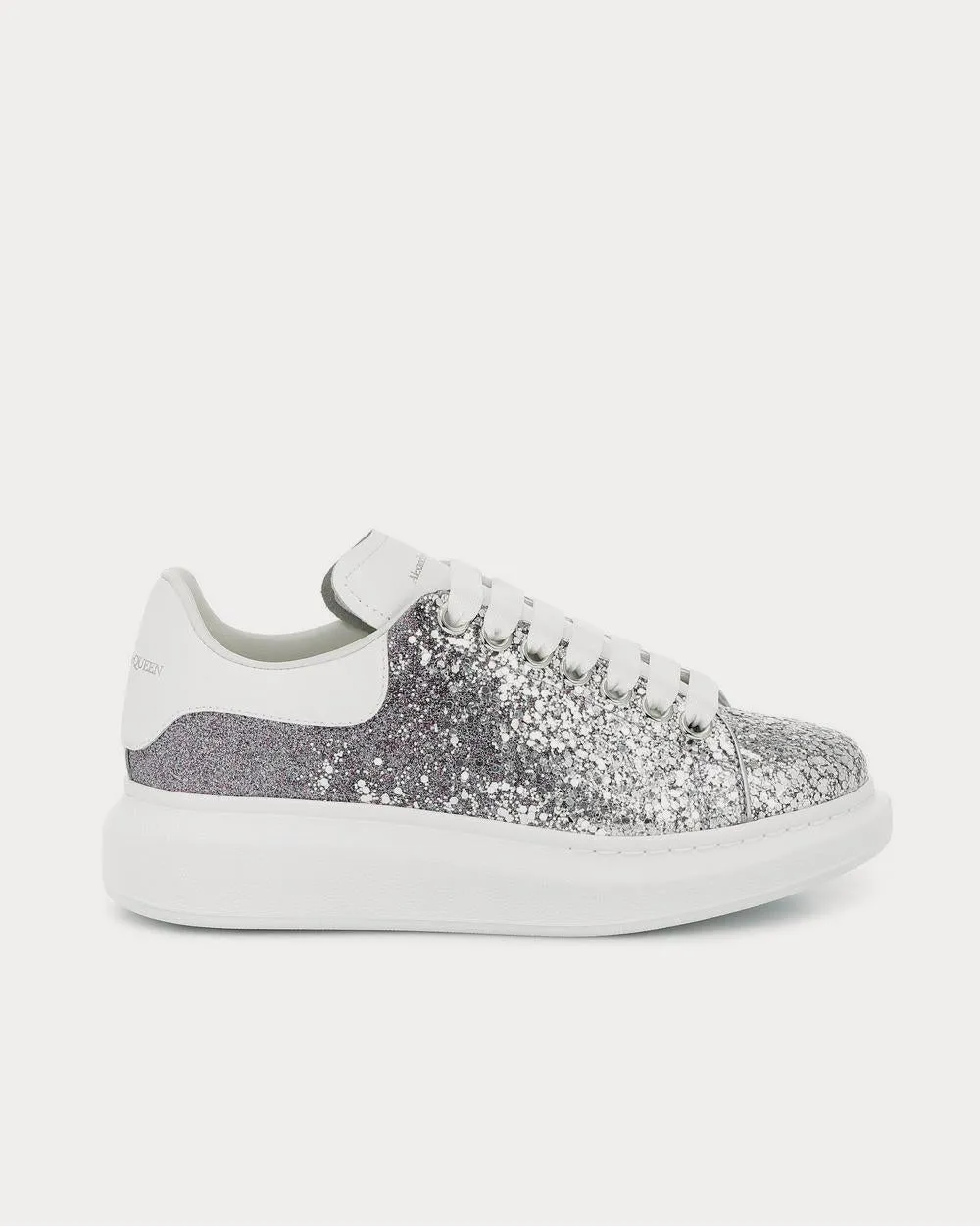 Leather-trimmed Silver Glitter Low Top Sneakers
