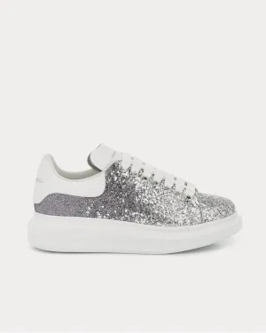 Leather-trimmed Silver Glitter Low Top Sneakers