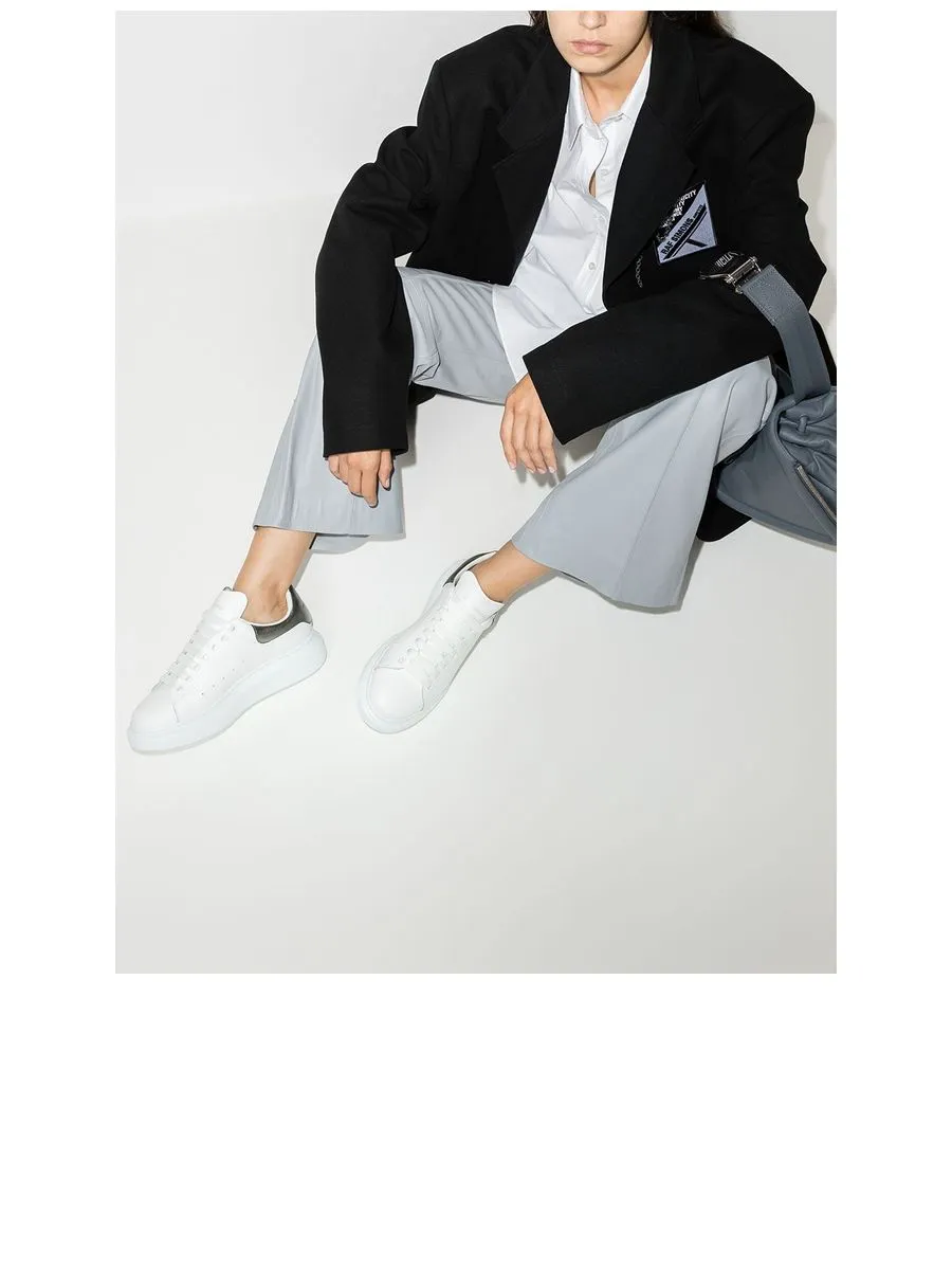 Metallic Silver Leather Sneakers