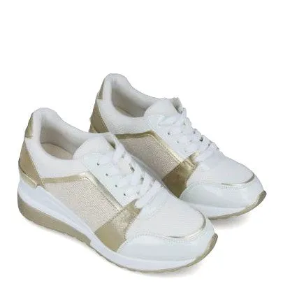 MM 23140 White & Champagne Sneakers