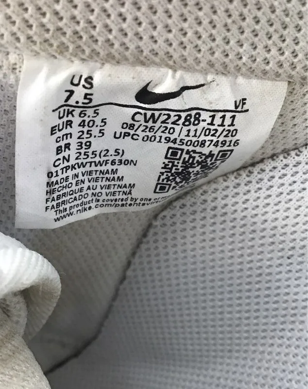 Nike Men's Air Force 1 Low '07 CW2288-111 White Athletic Shoes - Size 7.5