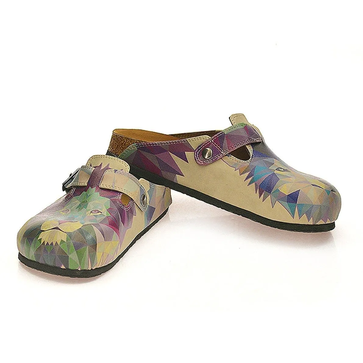 Purple Geo Lion & Wolf Clogs CAL335