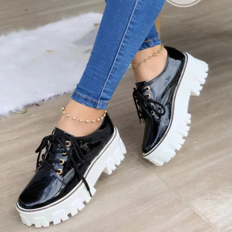 Thick Heel Increased Flat Platform Oxford Women Shoes
