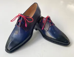 Tucci Di Lusso Mens Handmade Italian Leather Blue & Purple Derby Luxury Dress Shoes