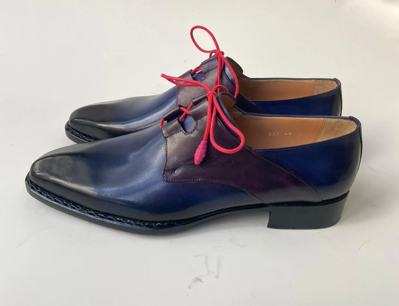 Tucci Di Lusso Mens Handmade Italian Leather Blue & Purple Derby Luxury Dress Shoes