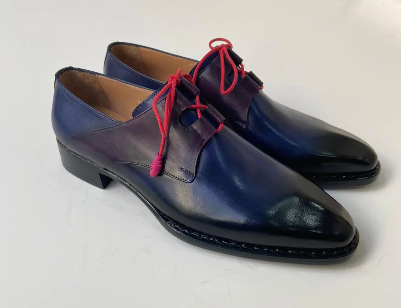 Tucci Di Lusso Mens Handmade Italian Leather Blue & Purple Derby Luxury Dress Shoes