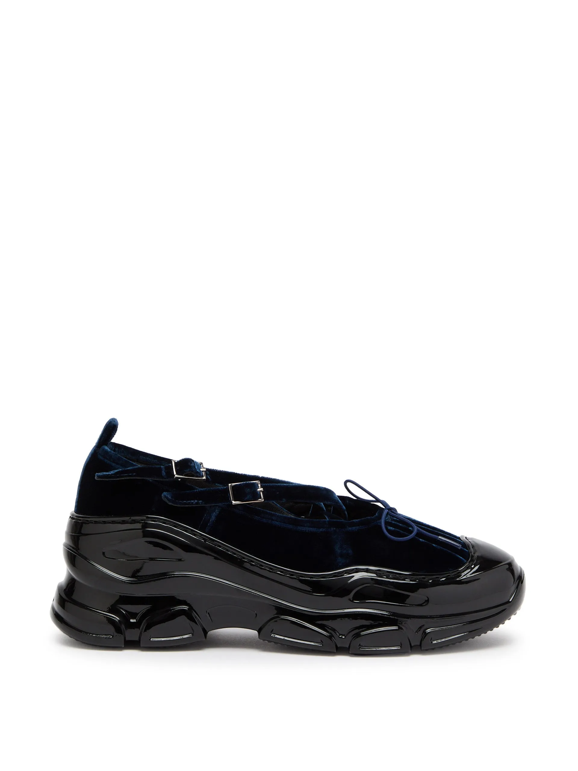 Velvet and glossed rubber sneakers