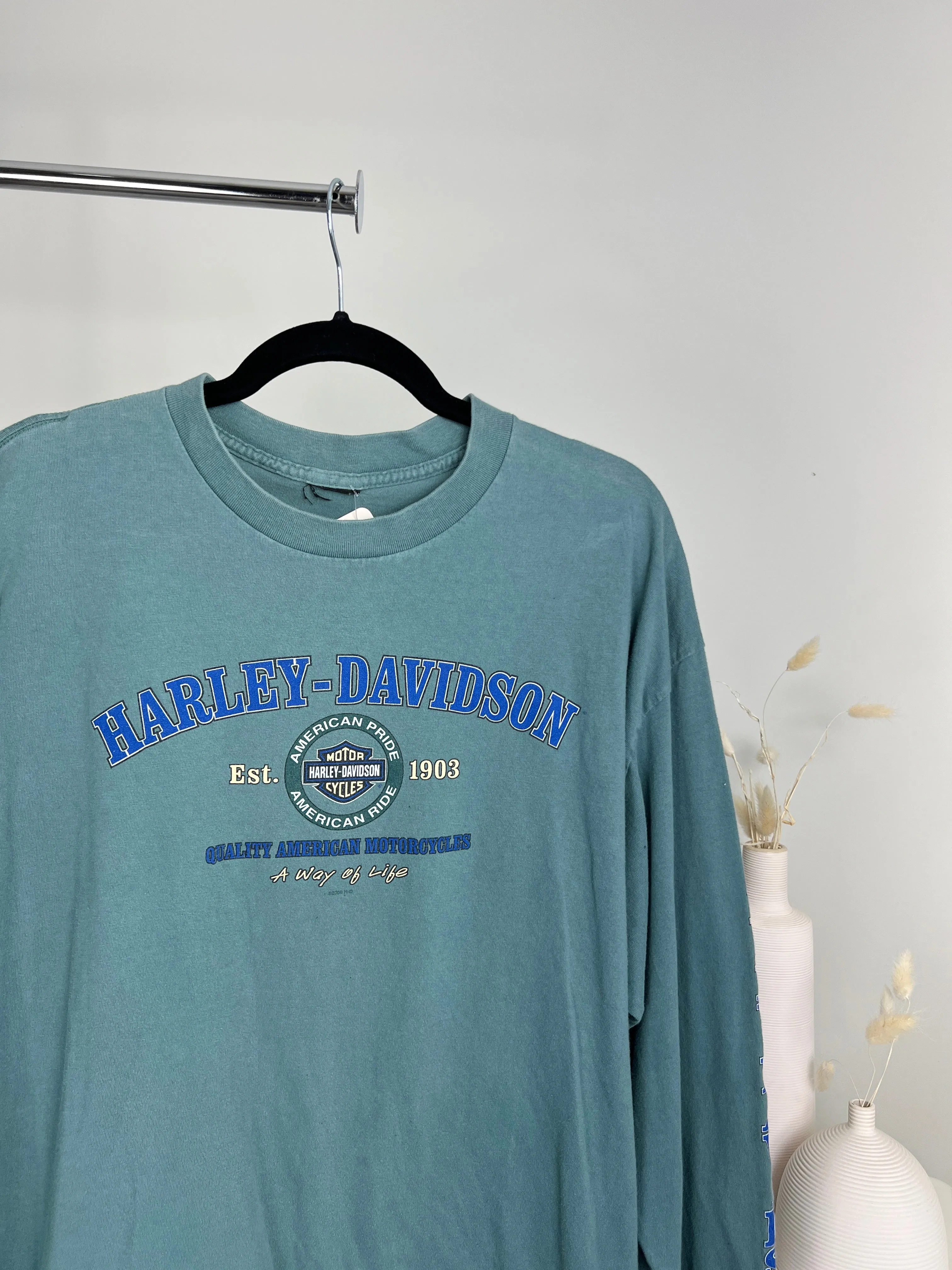 VINTAGE TEAL 1999 HARLEY DAVIDSON LONGSLEEVE T-SHIRT