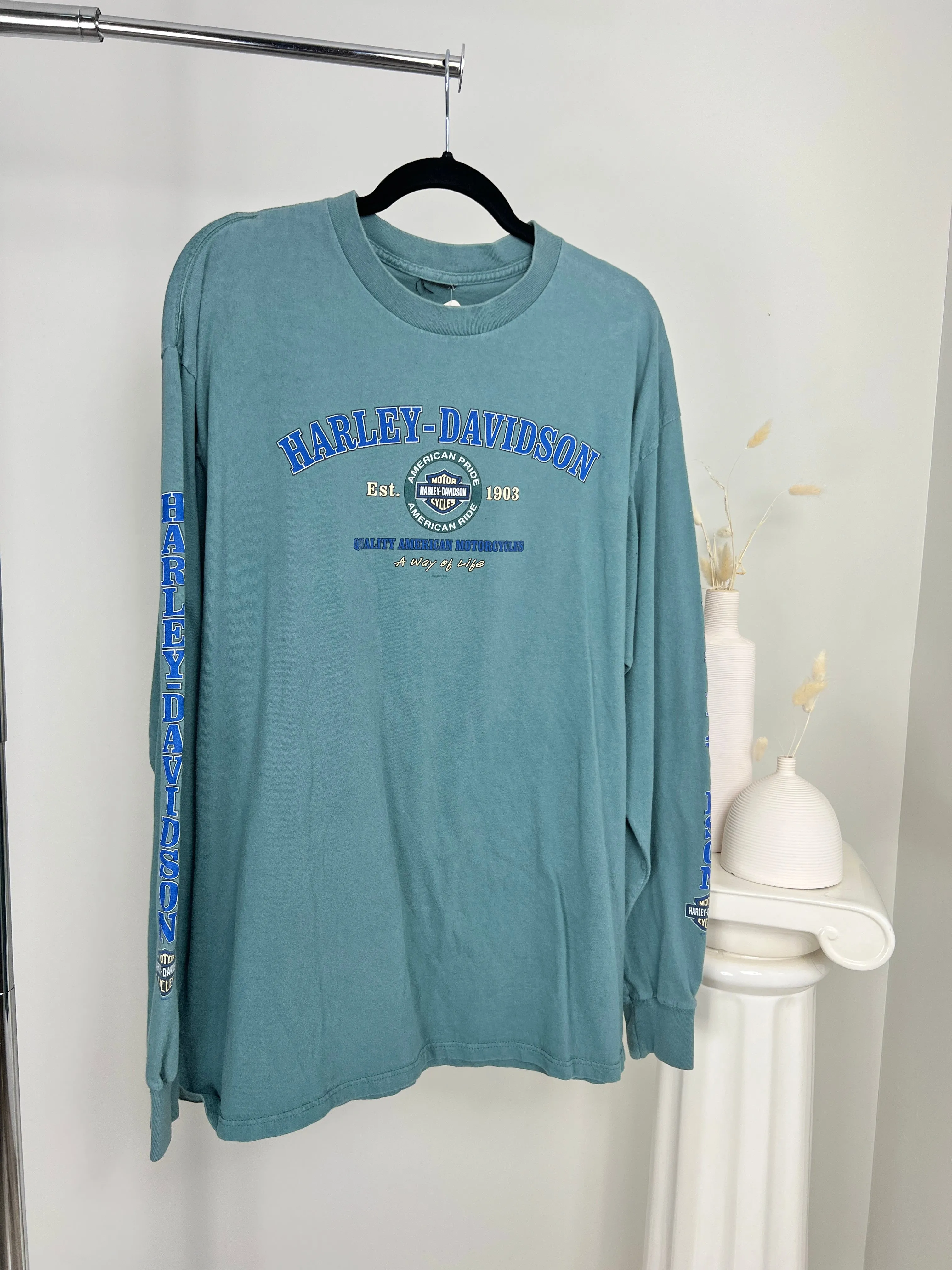 VINTAGE TEAL 1999 HARLEY DAVIDSON LONGSLEEVE T-SHIRT