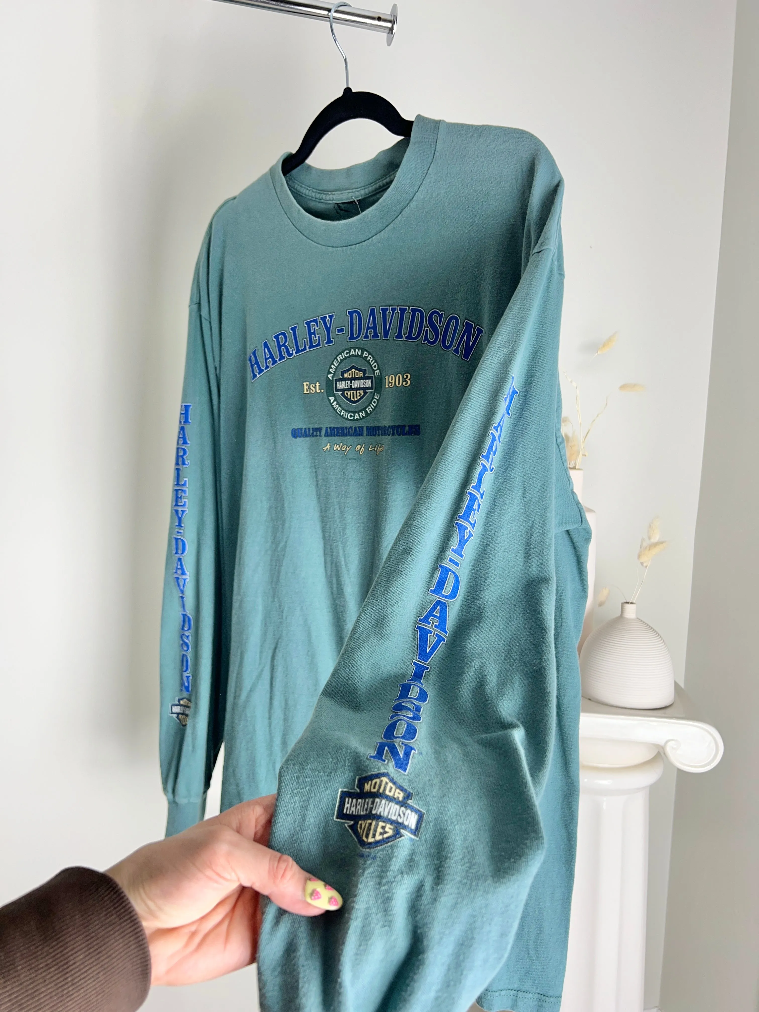 VINTAGE TEAL 1999 HARLEY DAVIDSON LONGSLEEVE T-SHIRT