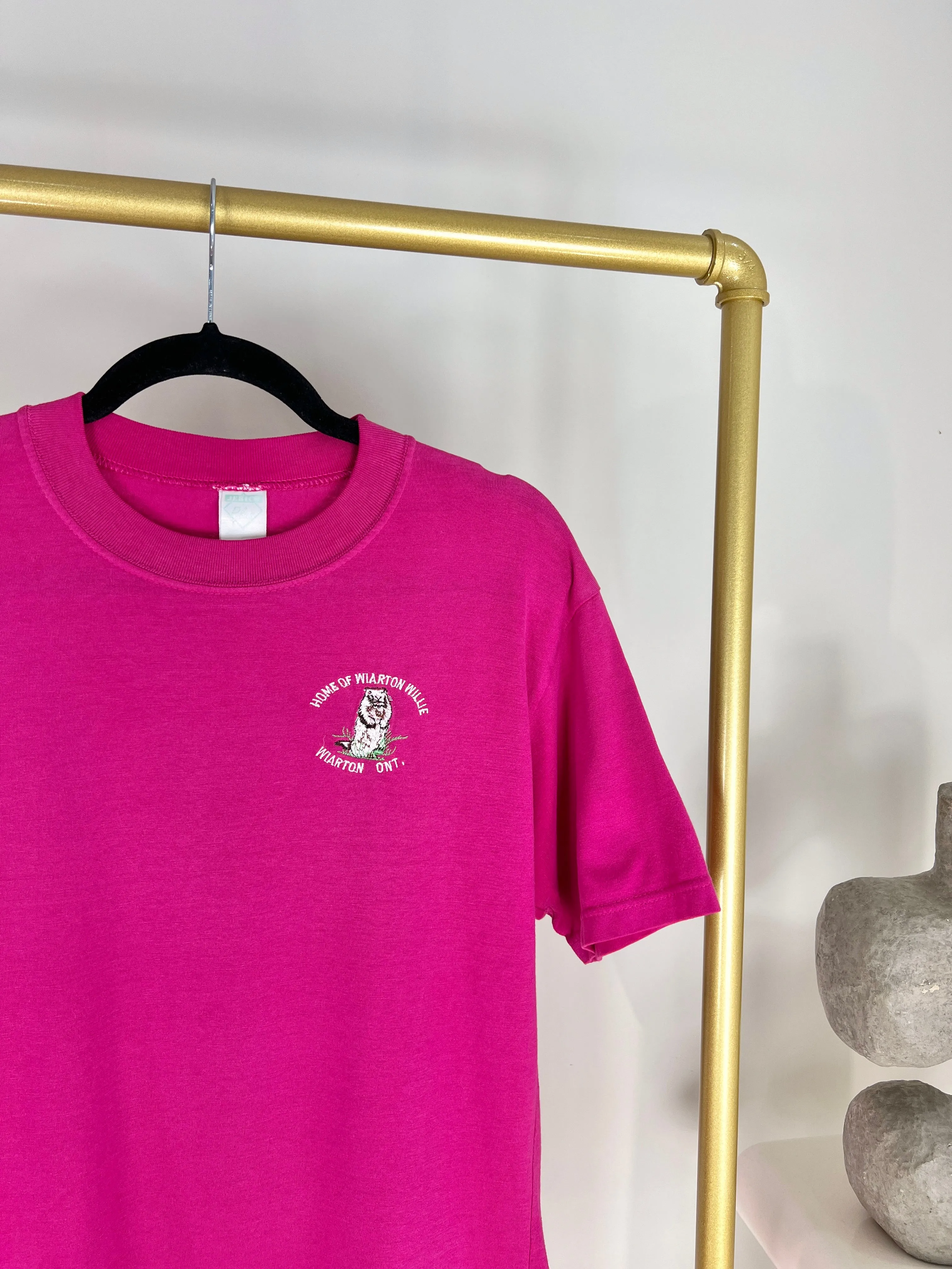 VINTAGE WIARTON WILLIE EMBROIDERED PINK T-SHIRT