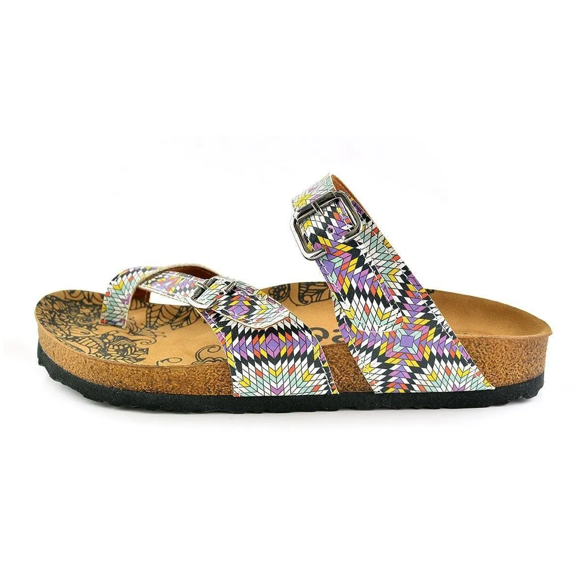 White & Pink Mosaic Strappy Sandal CAL1004