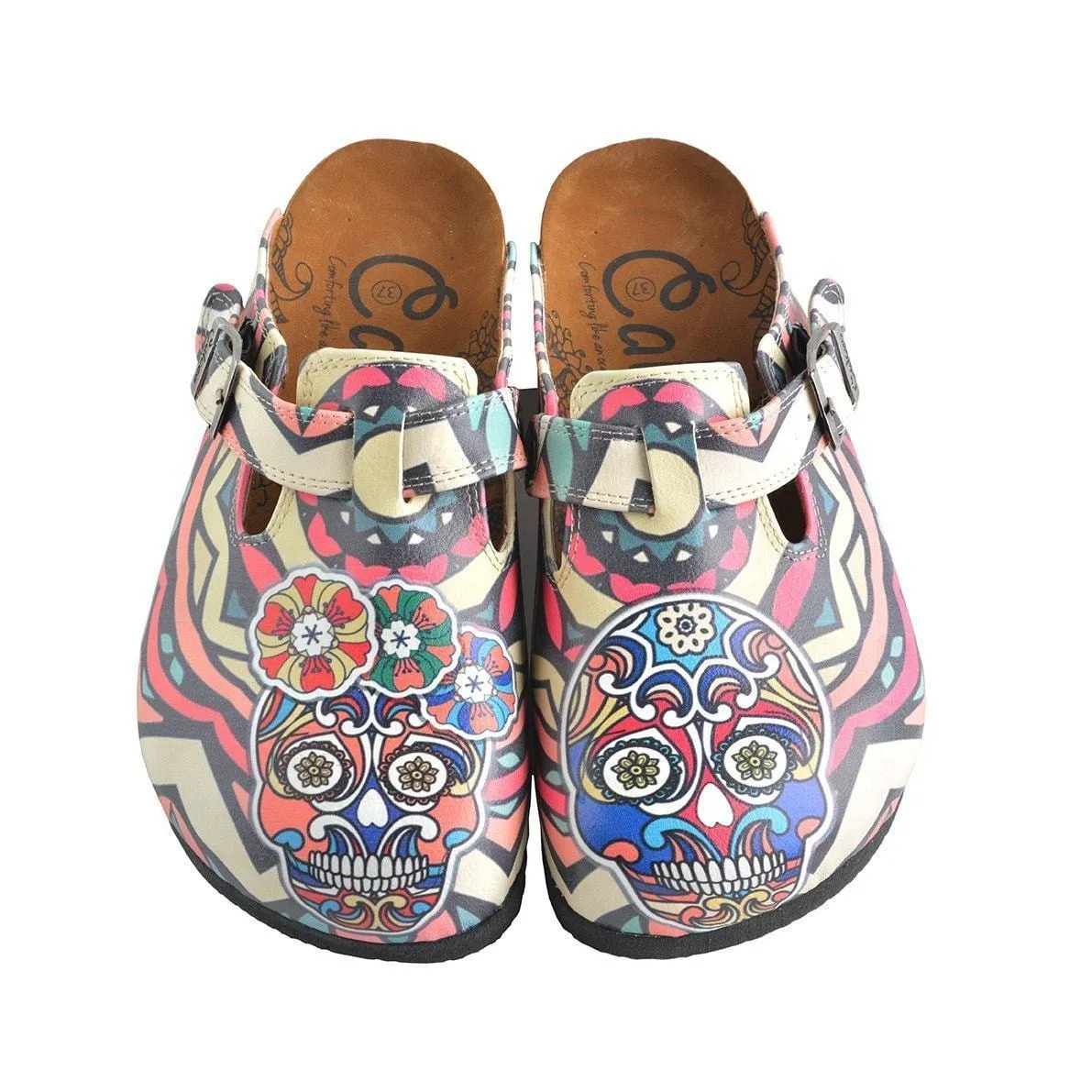 White & Pink Skull Clogs WCAL356