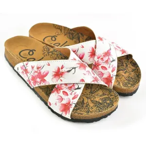 White & Red Floral Cross-Strap Sandal CAL1103