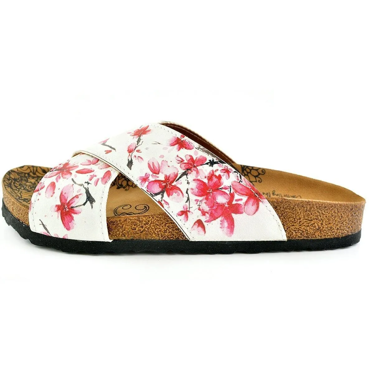 White & Red Floral Cross-Strap Sandal CAL1103