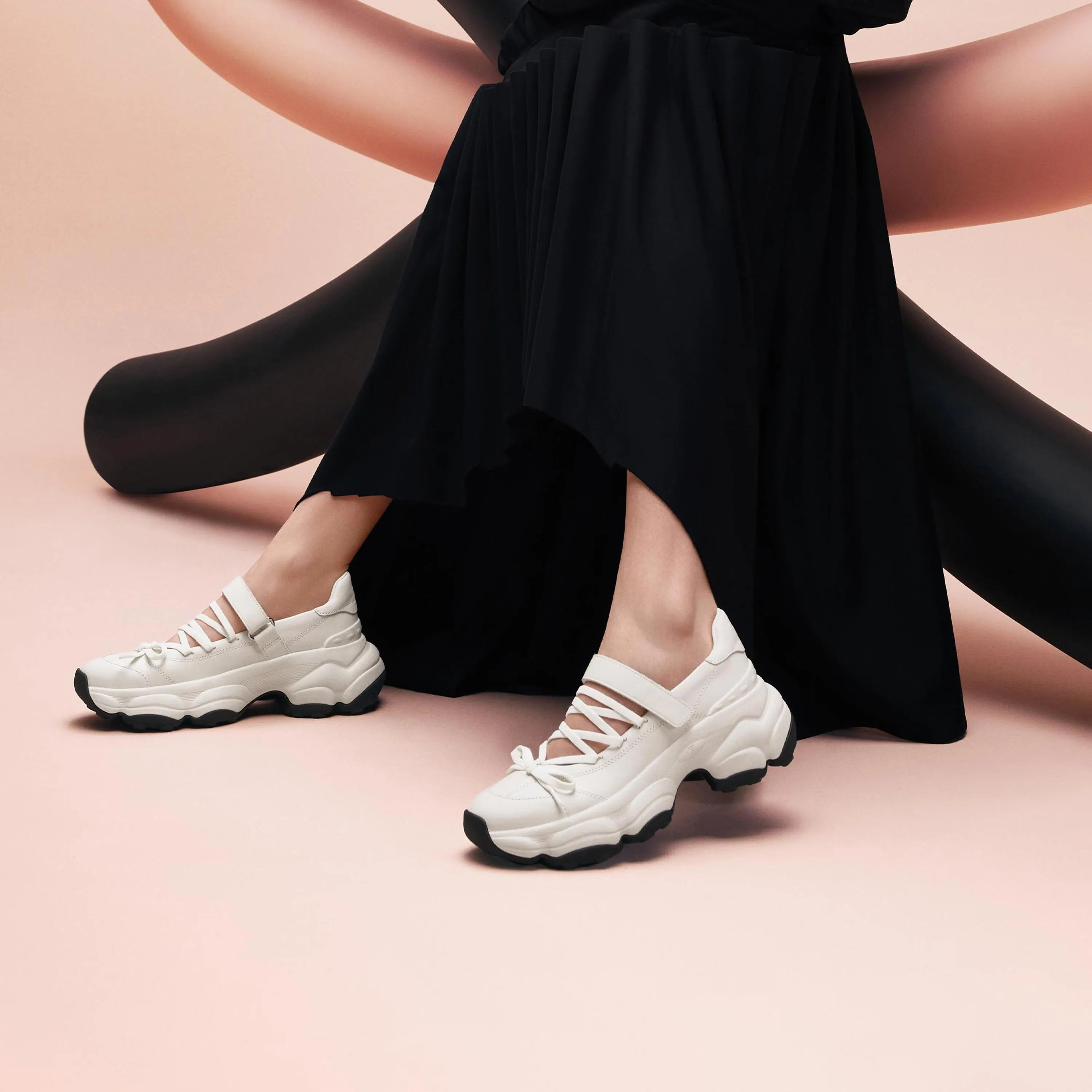 White Bow Tie Velcro Chunky Sneakers