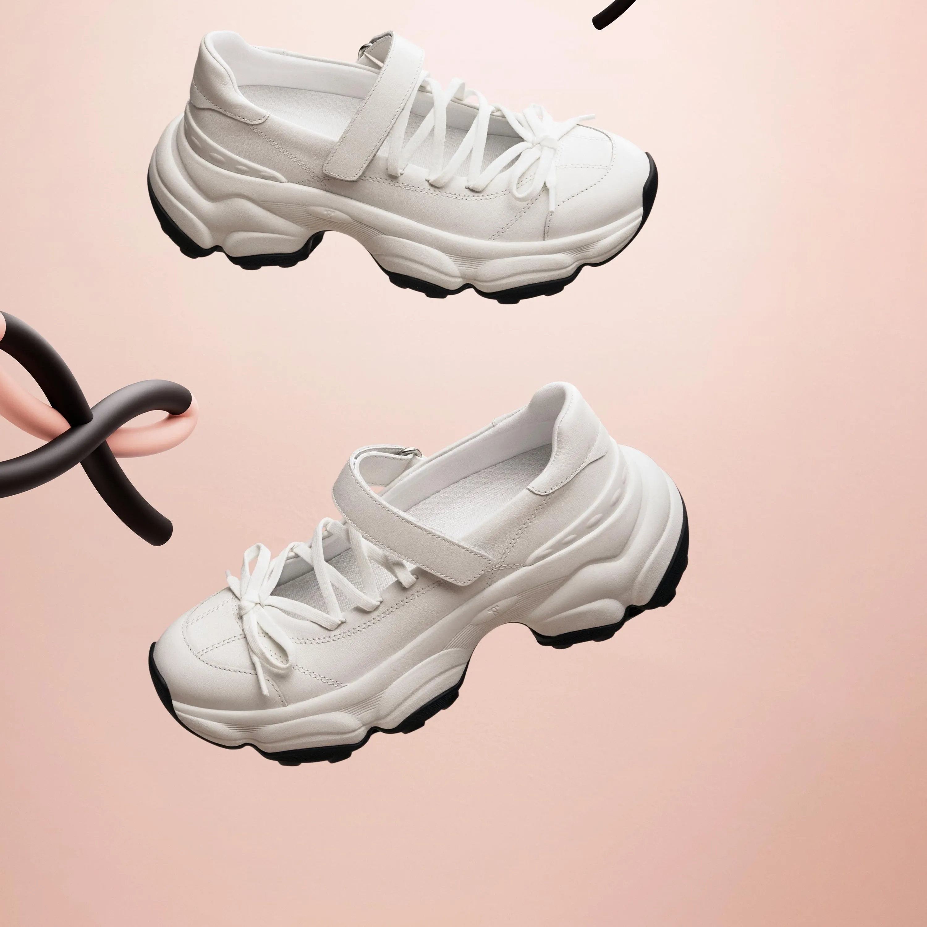 White Bow Tie Velcro Chunky Sneakers