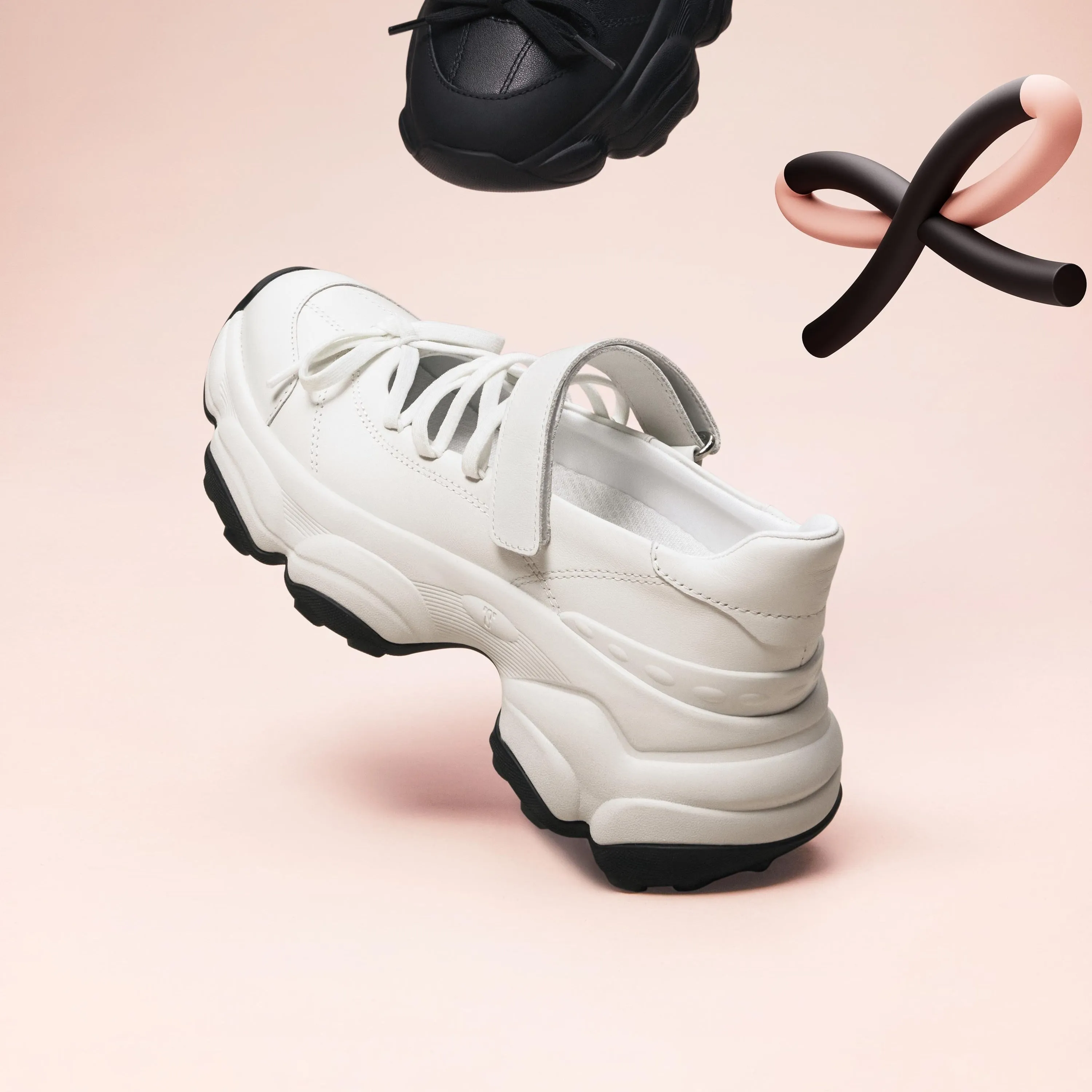 White Bow Tie Velcro Chunky Sneakers