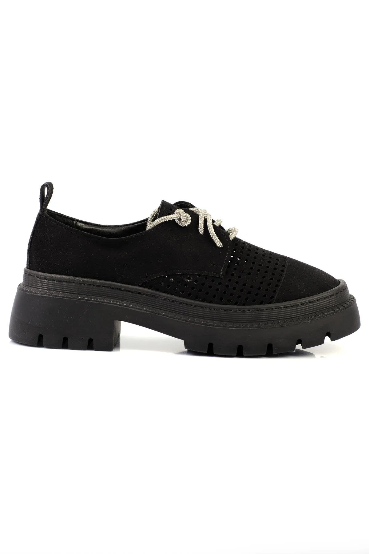 Women's Ballerina Shoes with Stones, Black Nubuck