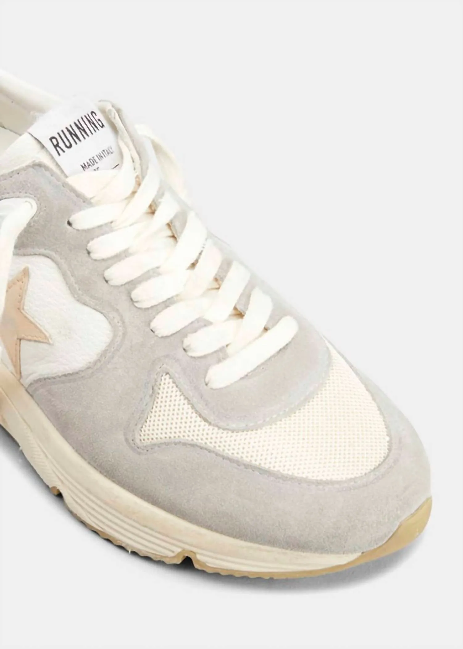 Women's Running Sole Mixed Media Sneaker In Silver/white/cream/smoke Grey