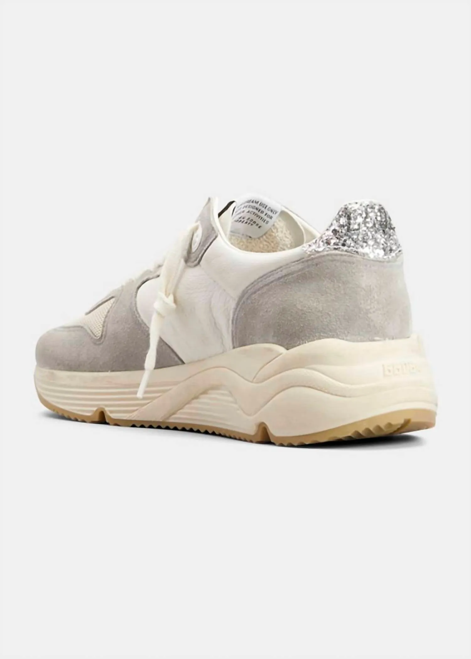Women's Running Sole Mixed Media Sneaker In Silver/white/cream/smoke Grey