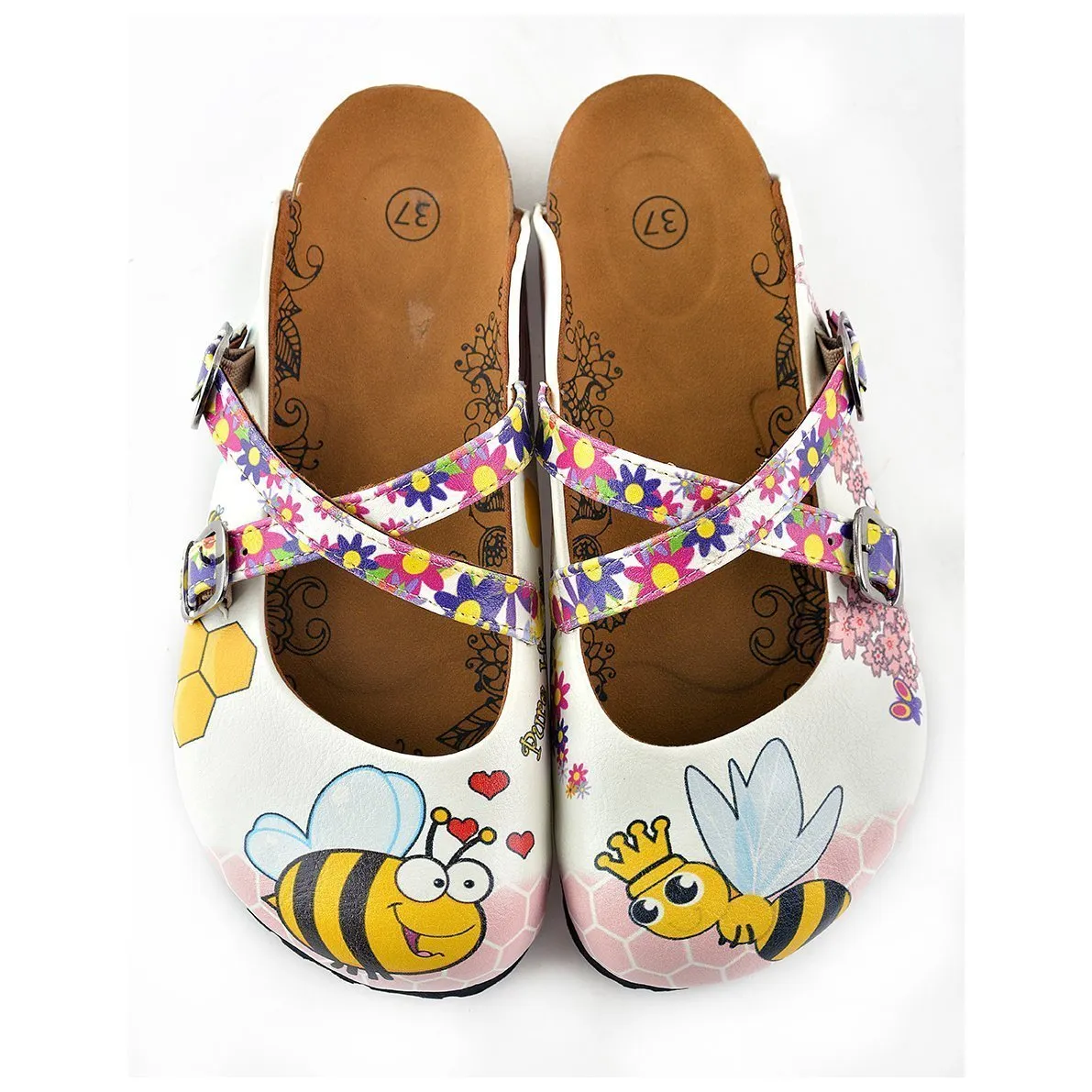 Yellow & Pink Bee Clogs WCAL123