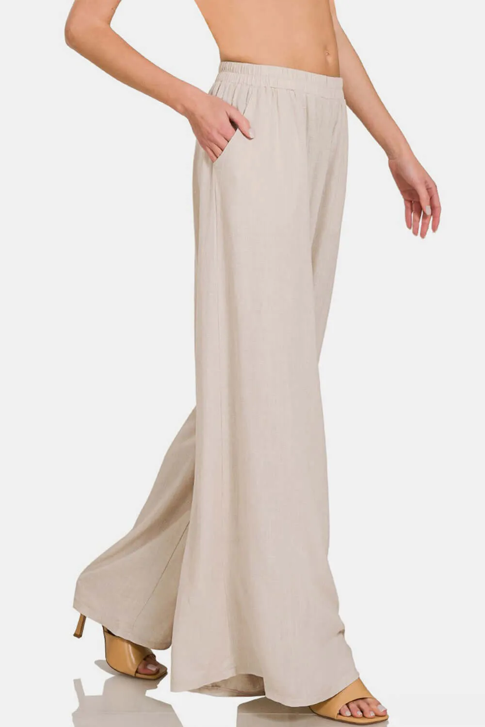 Zenana Linen Pants Wide Leg Sand Beige